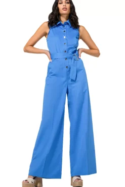 1577-27 / Comfortabele Jumpsuit In Katoen, Enkellengte, Wijd Been