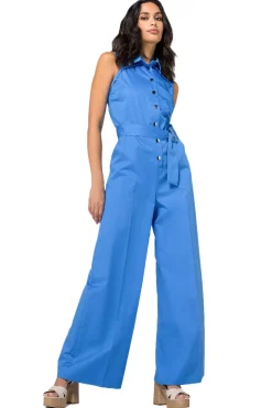 1577-27 / Comfortabele Jumpsuit In Katoen, Enkellengte, Wijd Been