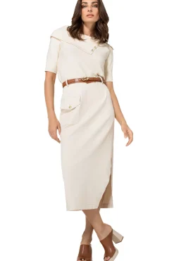 1713-34 / Comfortabele Rechte Midi Rok, Jeanslook