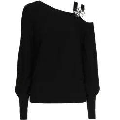 1257-10 / Elegante Fijn Gebreide Pull Met Schoudereffect