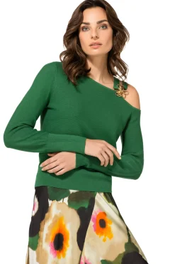 1257-62 / Elegante Fijn Gebreide Pull Met Schoudereffect
