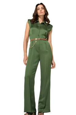1564-61 / Geklede Shiny Jumpsuit, Recht Been
