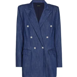 1816-24 / Licht Aansluitende Lange Soepele Jeansblazer