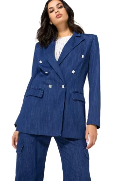 1816-24 / Licht Aansluitende Lange Soepele Jeansblazer
