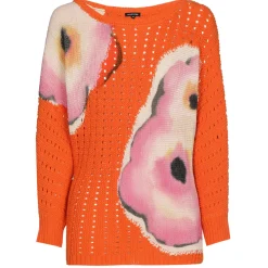 1280-69 / Los Gebreide Lange Pull Met Opdruk