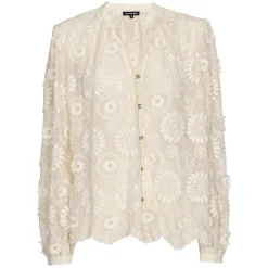 1605-34 / Rechtvallende Bloes In Stretch Tulle Met Broderie