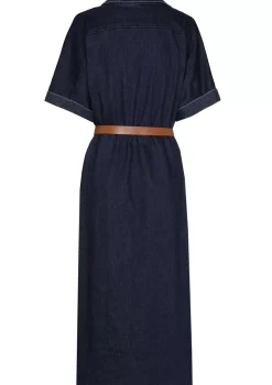 1114-23 / Rechtvallende Midi Jurk In Jeans Met Stretch