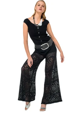 1546-10 / Soepelvallende Broek In Crochet, Wijd Been, Normal Waist