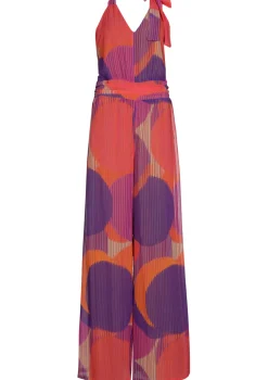 1575-49 / Soepelvallende Geklede Jumpsuit, Wijd Been, Plisse Effect