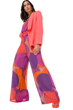1575-49 / Soepelvallende Geklede Jumpsuit, Wijd Been, Plisse Effect