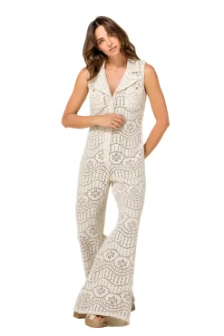 1543-34 / Soepelvallende Jumpsuit In Crochet, Wijd Been