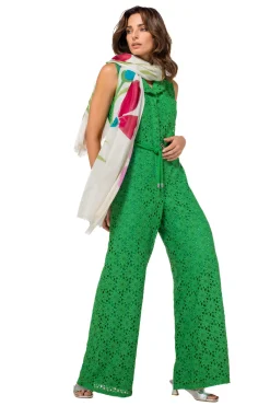 1529-63 / Soepelvallende Jumpsuit In Kant, Wijd Been