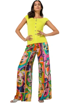 1542-79 / Soepelvallende Palazzobroek, Normal Waist, Pop-Art Print