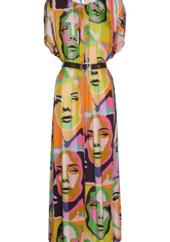 1142-79 / Soepelvallende Pop-Art Midi Jurk
