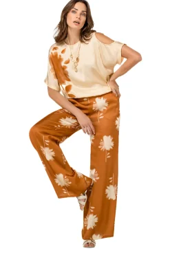 1576-32 / Soepelvallende Shiny Broek, Wijd Been, Normal Waist